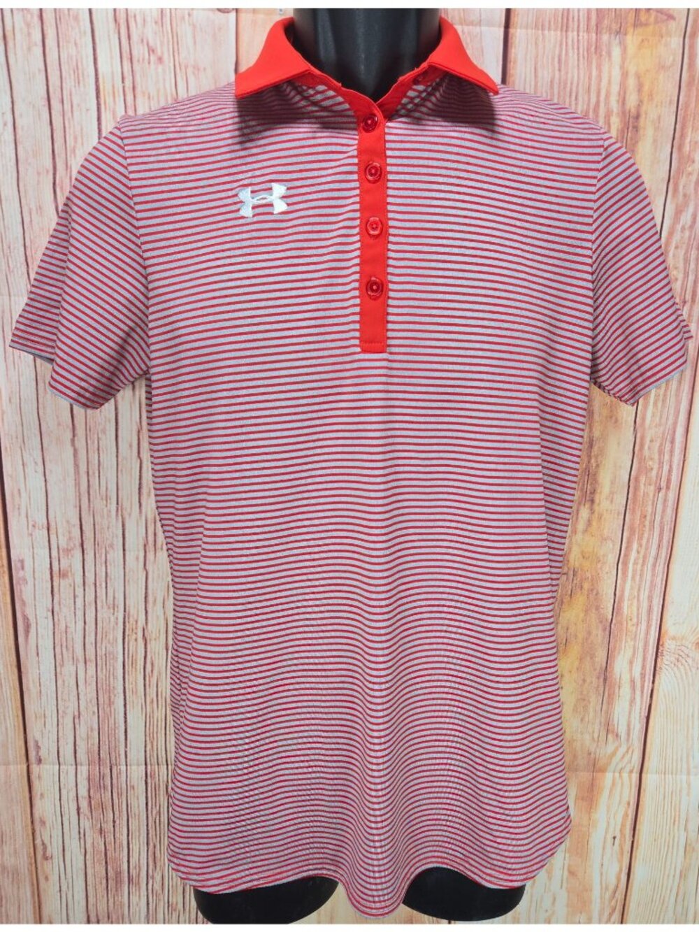 Under Armour Womens Red Striped Polo Small